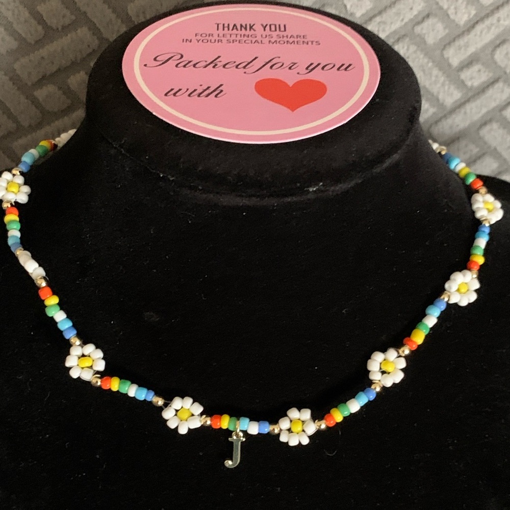 Colorful Beaded Necklace with Floral Accents